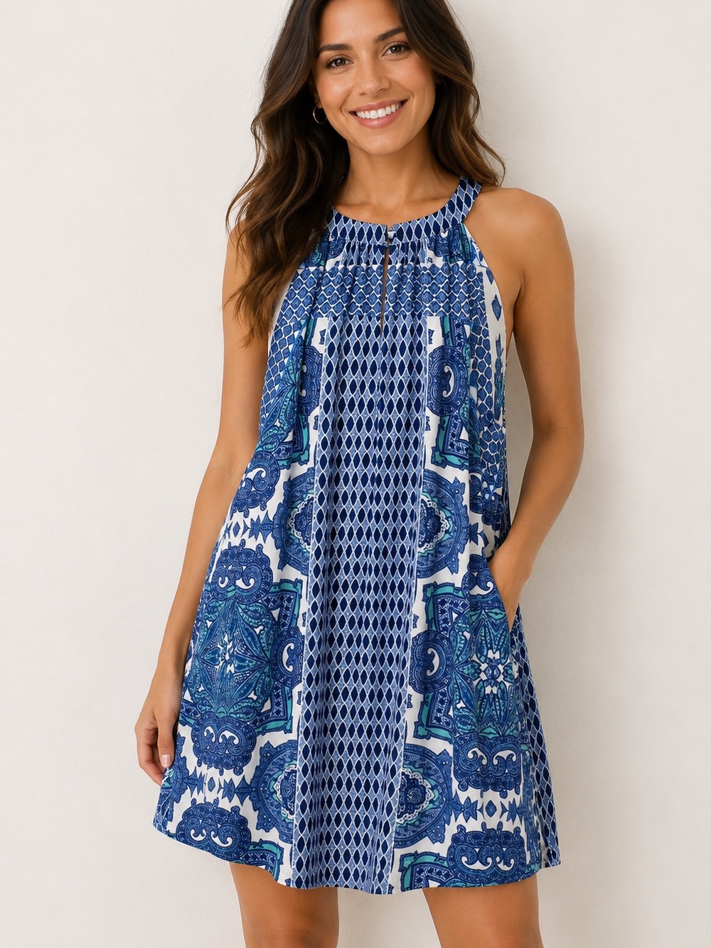 Cremieux‎ Blue Paisley Sleeveless midi Dress, Size 6